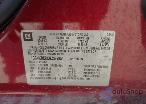 2016 Chevrolet Silverado 1500 2Lt from USA, damaged, VIN 1GCVKRECXGZ392854